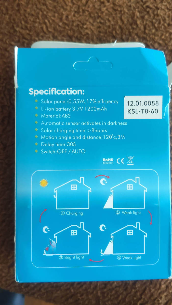 KSL-T8-60 Wall Mounted Solar Light 12W Cold White 6500K with Motion Sensor and Photocell 12.4cmx9.6cmx4.8cmcm