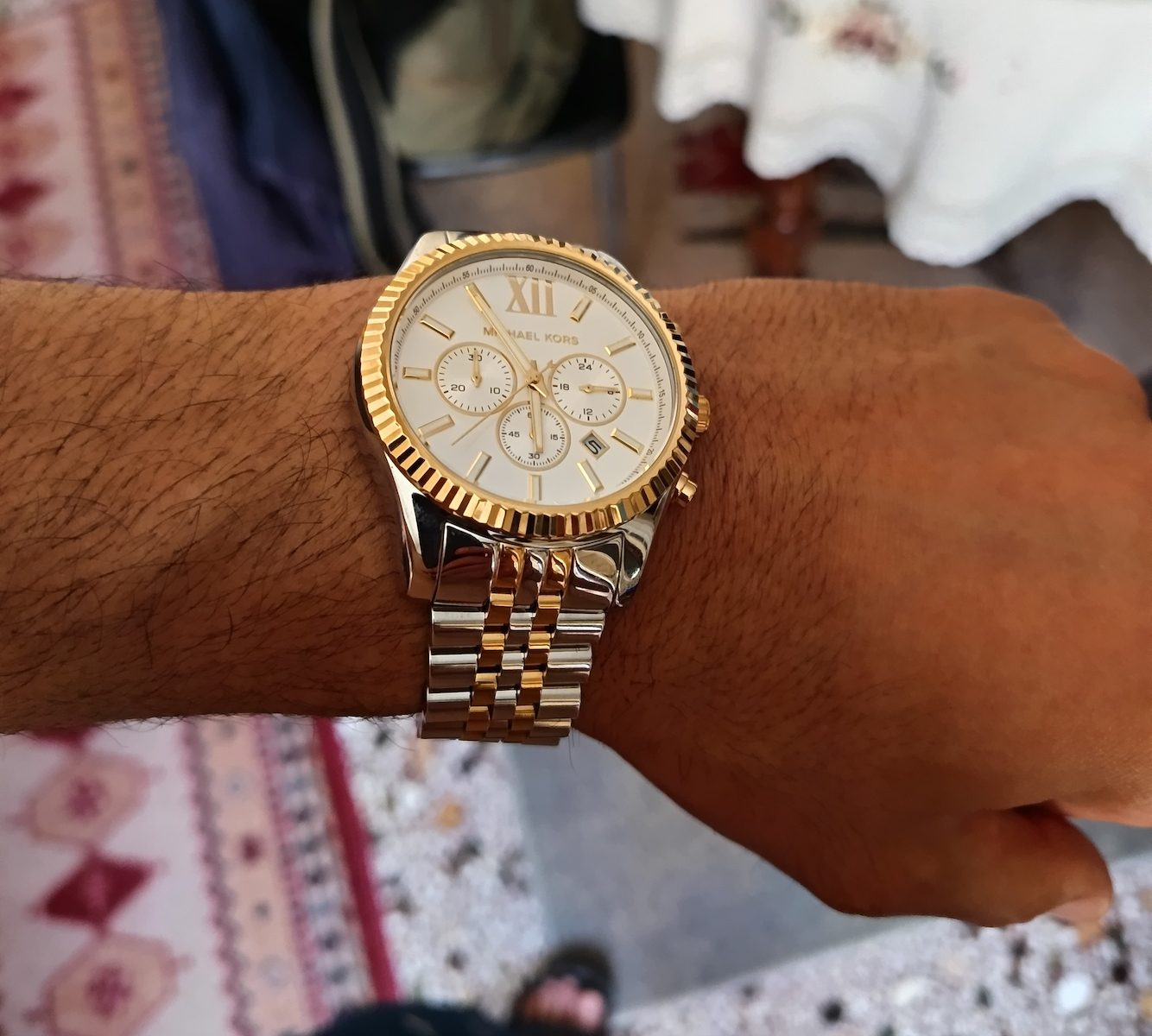 Michael Kors Lexington Herrenuhr 45mm Chronograph Batterie mit Silber Metallarmband
