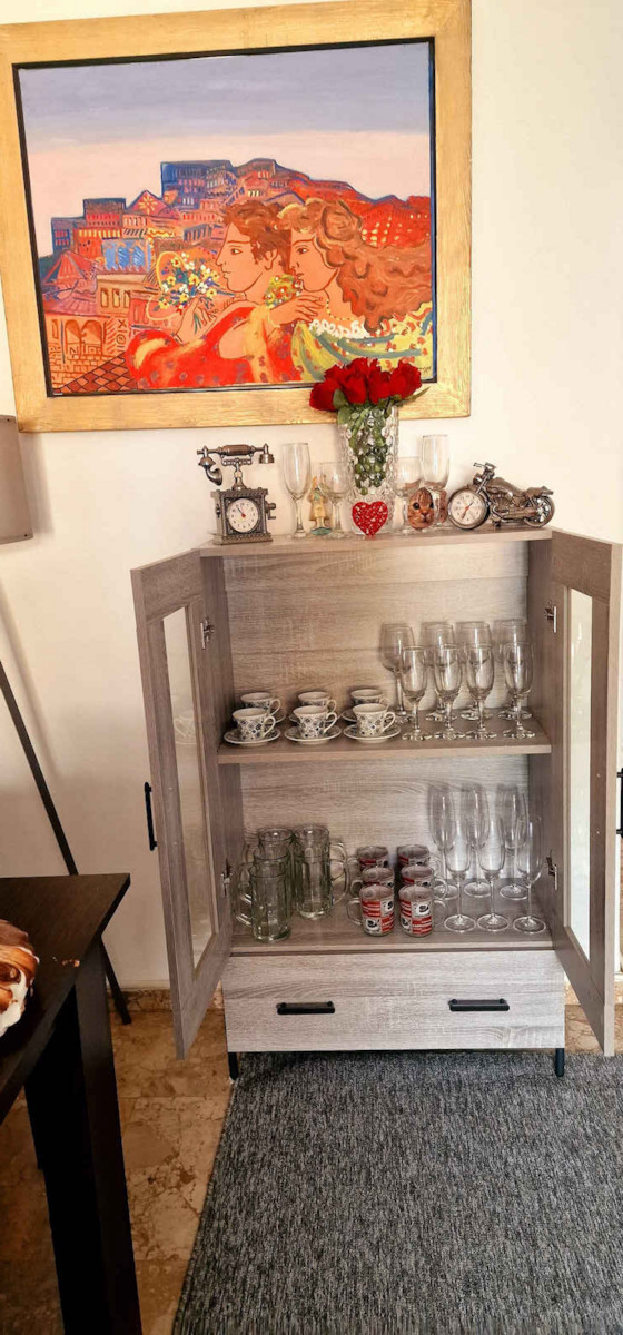Floor-standing Living Room Display Cabinet made of Wood & Metal with Glass Gray 69.5x31x115cm