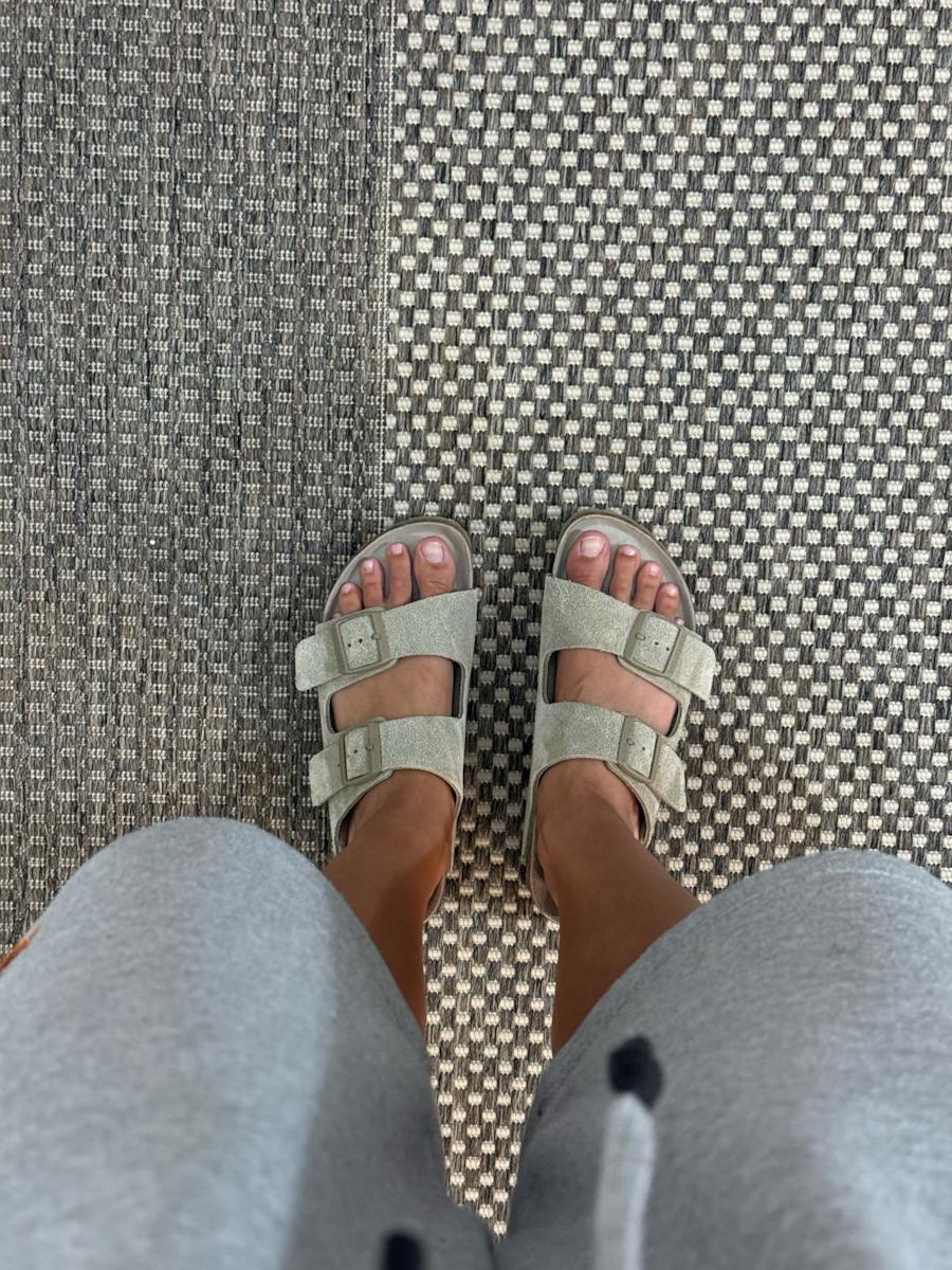 Arizona Soft Footbed Suede Leather Women's Flat Sandals Anatomic in Khaki Color Narrow Fit