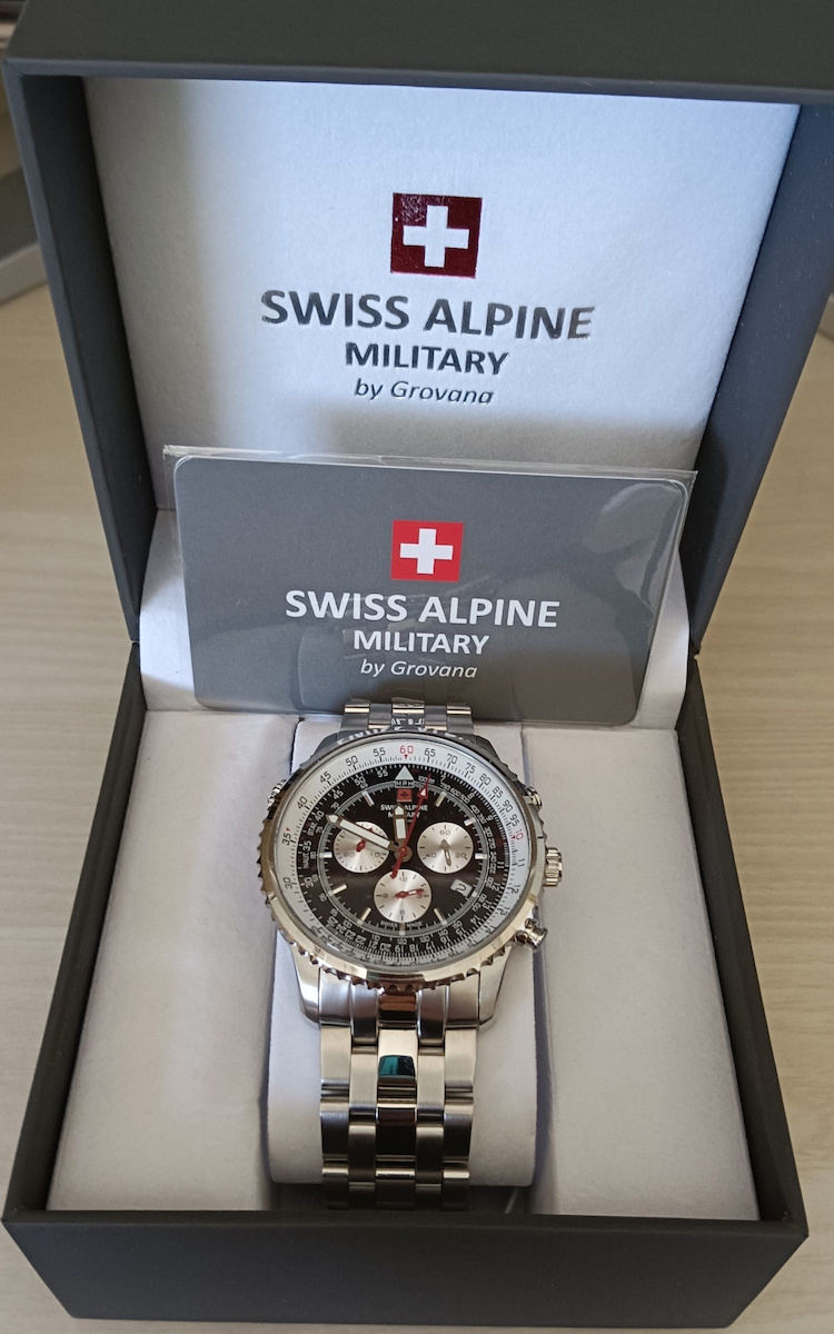 Swiss Alpine Military by Grovana Men's Watch 45mm Chronograph Battery with Silver Metal Bracelet