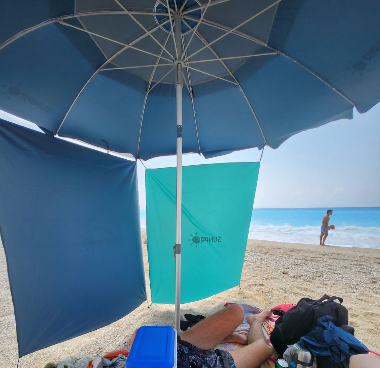 Sunpro Faltbar Strandsonnenschirm mit Verlängerung Durchmesser 2.1m mit UV Schutz Silber