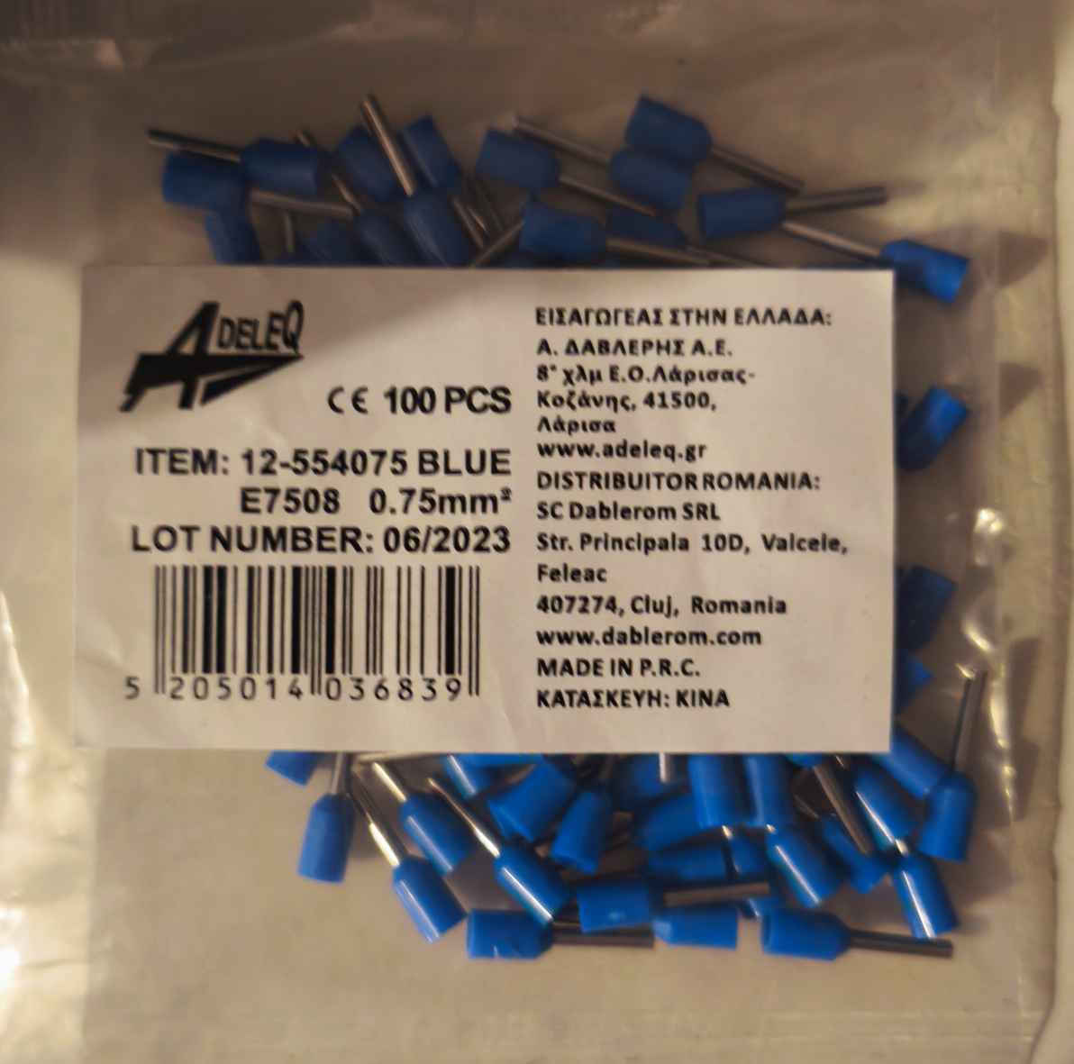 Adeleq Insulated Wire Ferrule Terminal 0,75mm² Blue 100pcs 12-554075