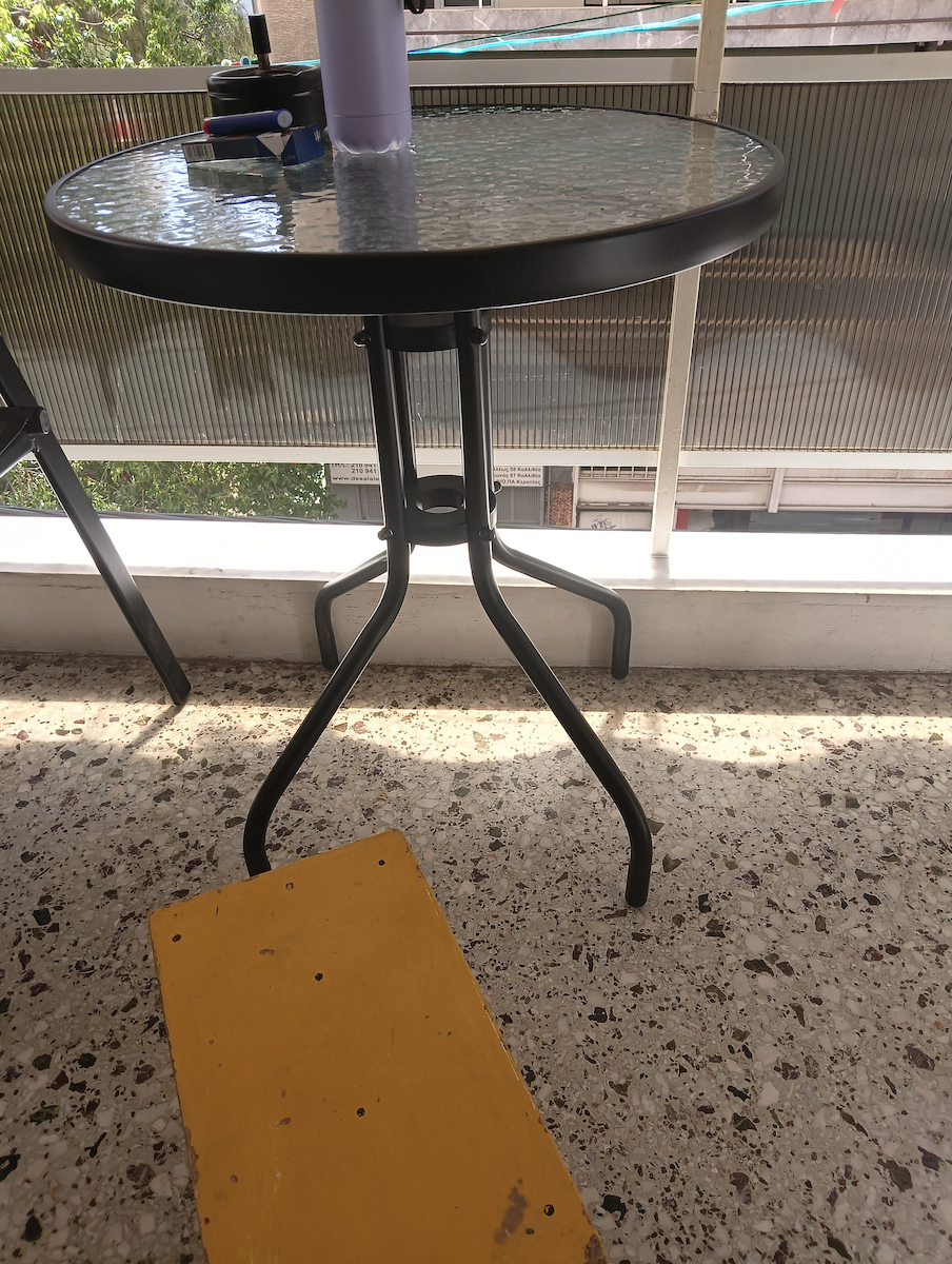 Lima Outdoor Dinner Free Standing Table with Glass Surface and Metal Frame Black 60x60x70cm