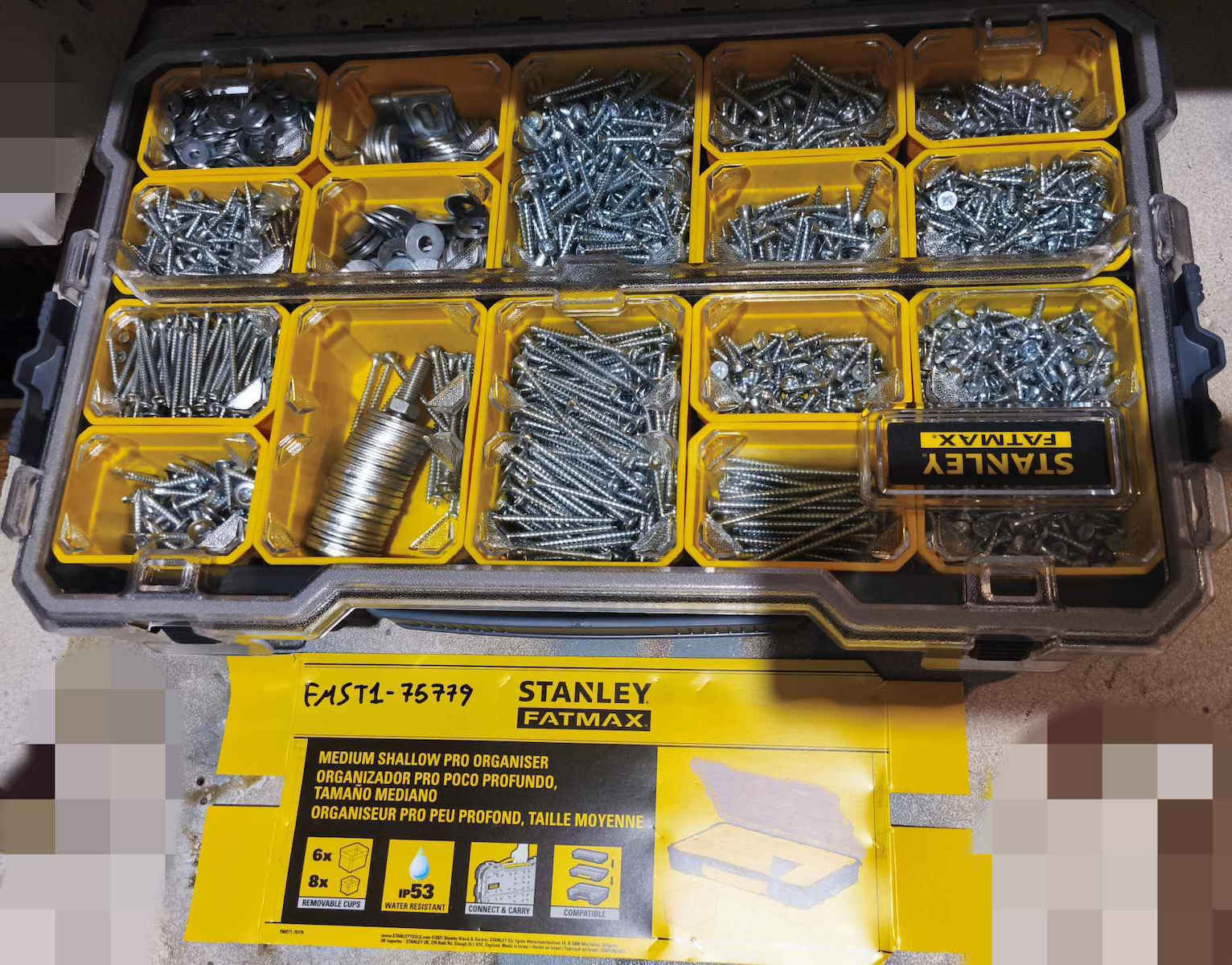 Stanley FatMax Pro Tool Compartment Organiser 14 Slot with Removable Box Yellow 43.2x26.7x6.4cm