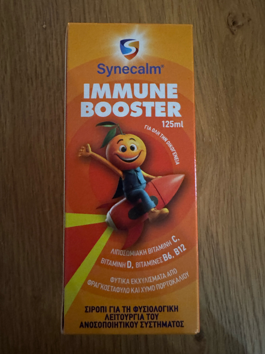 Syndesmos Synecalm Immune Booster Syrup for Children & Adults Sugar Free Gluten Free Orange 125ml