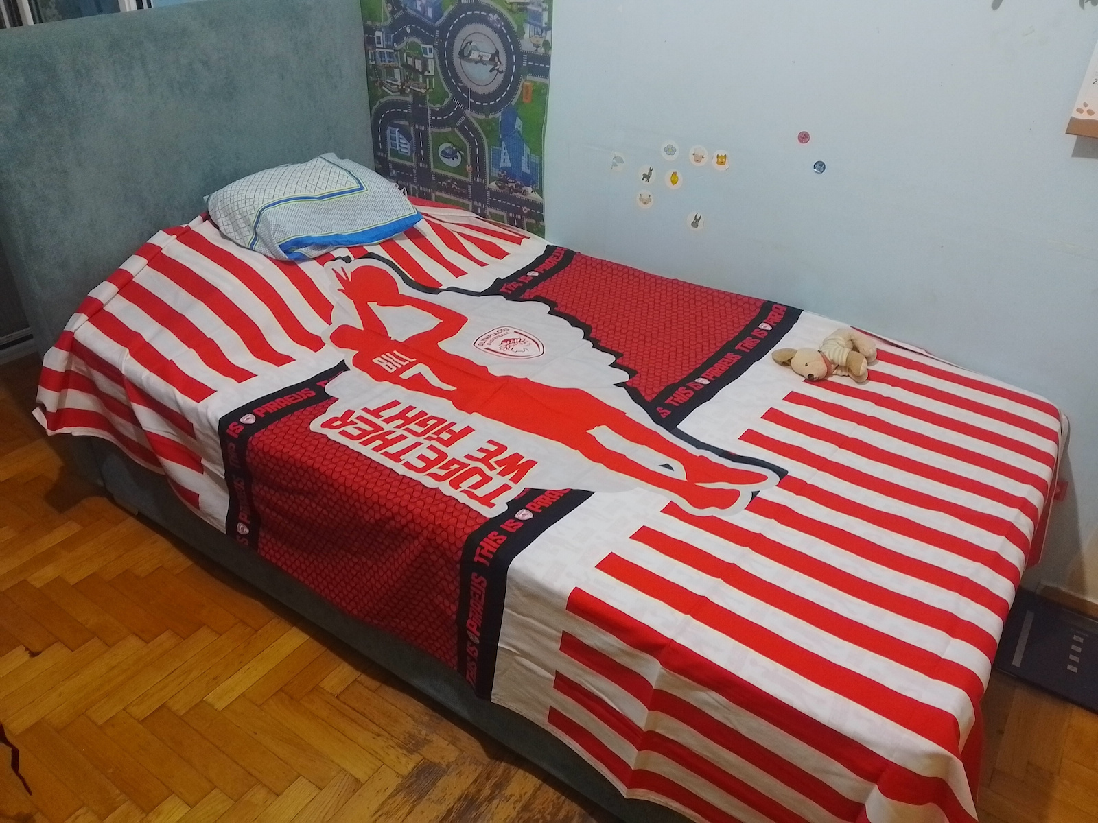 Palamaiki Σετ Σεντόνια Μονά με Λάστιχο Βαμβακερά Olympiacos Bc8 Λευκό 110x200cm 3τμχ