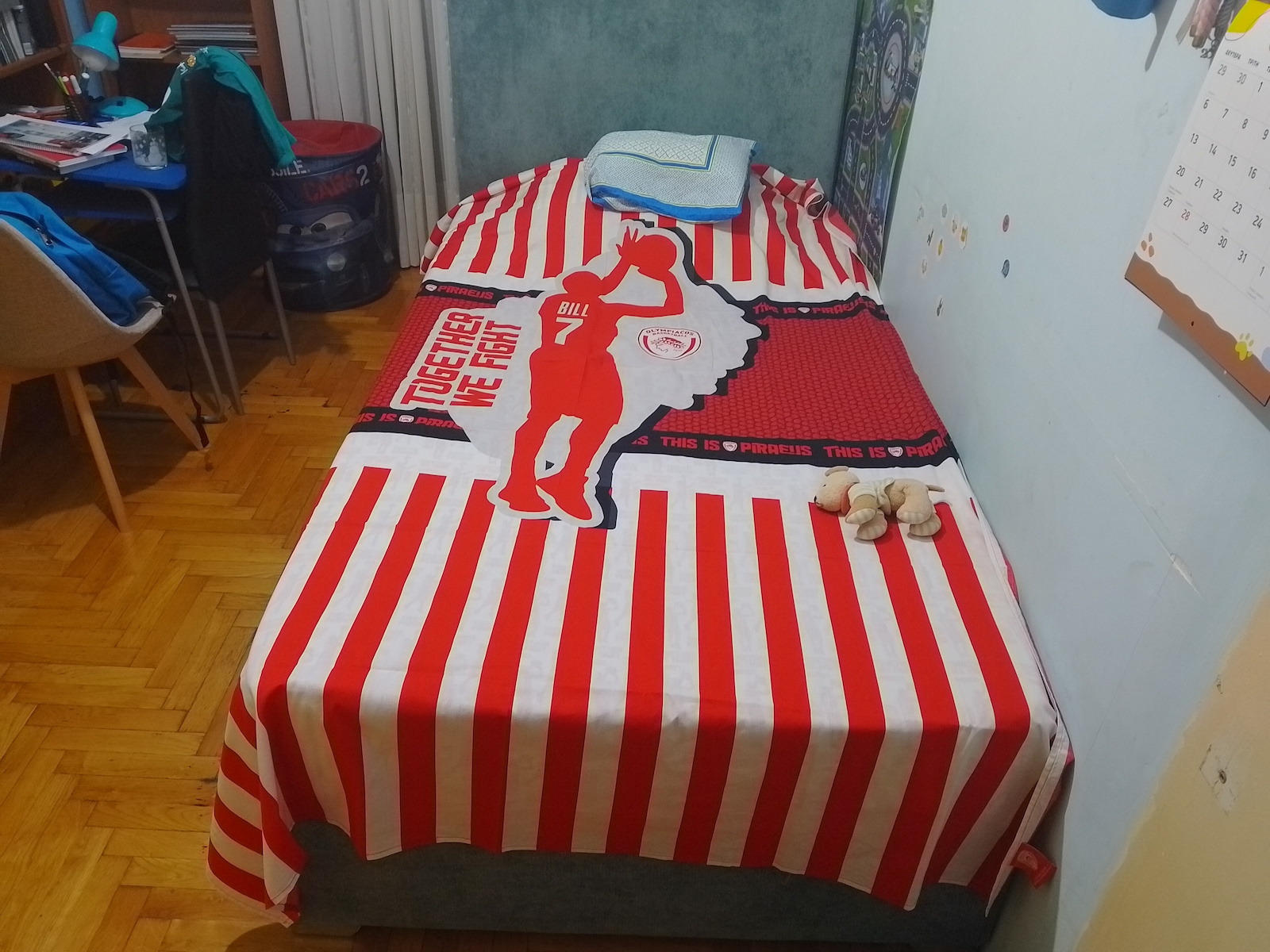 Palamaiki Σετ Σεντόνια Μονά με Λάστιχο Βαμβακερά Olympiacos Bc8 Λευκό 110x200cm 3τμχ