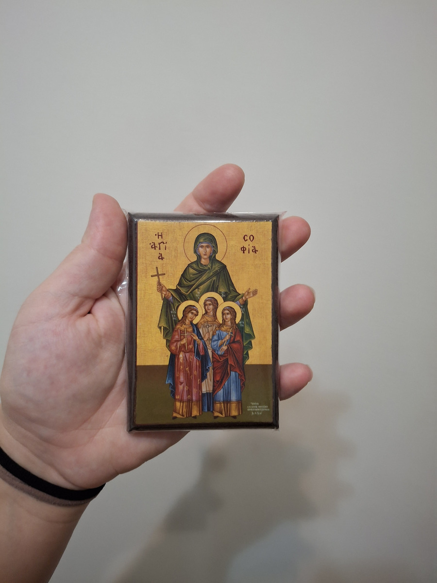 Saint Sophia Daughters Faith Hope Love Full-Body Icon Frame Category Paper Krn No 00 Dimensions 6.5cm X 9.5cm Wooden MDF S&k Byzantine Icons