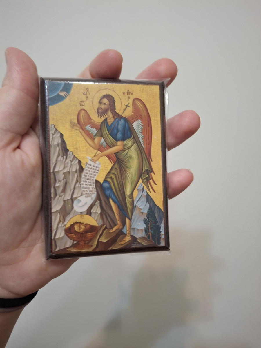 Saint John the Baptist Desert Bird Paper Icon Frame Category Paper Krn No 00 Dimensions 6.5cm x 9.5cm Wooden MDF S&k Byzantine Icons
