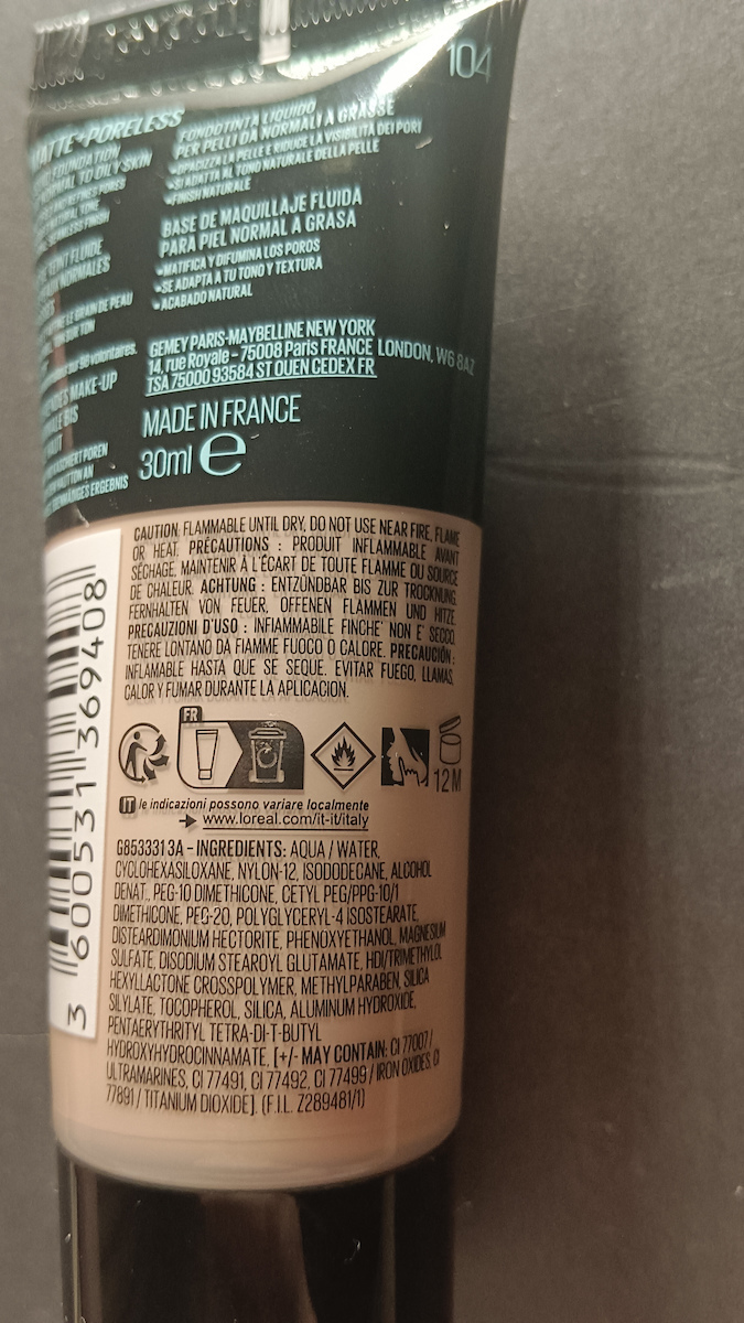 Maybelline Fit Me Matte + Poreless Liquid Foundation 105 Natural Ivory 30ml