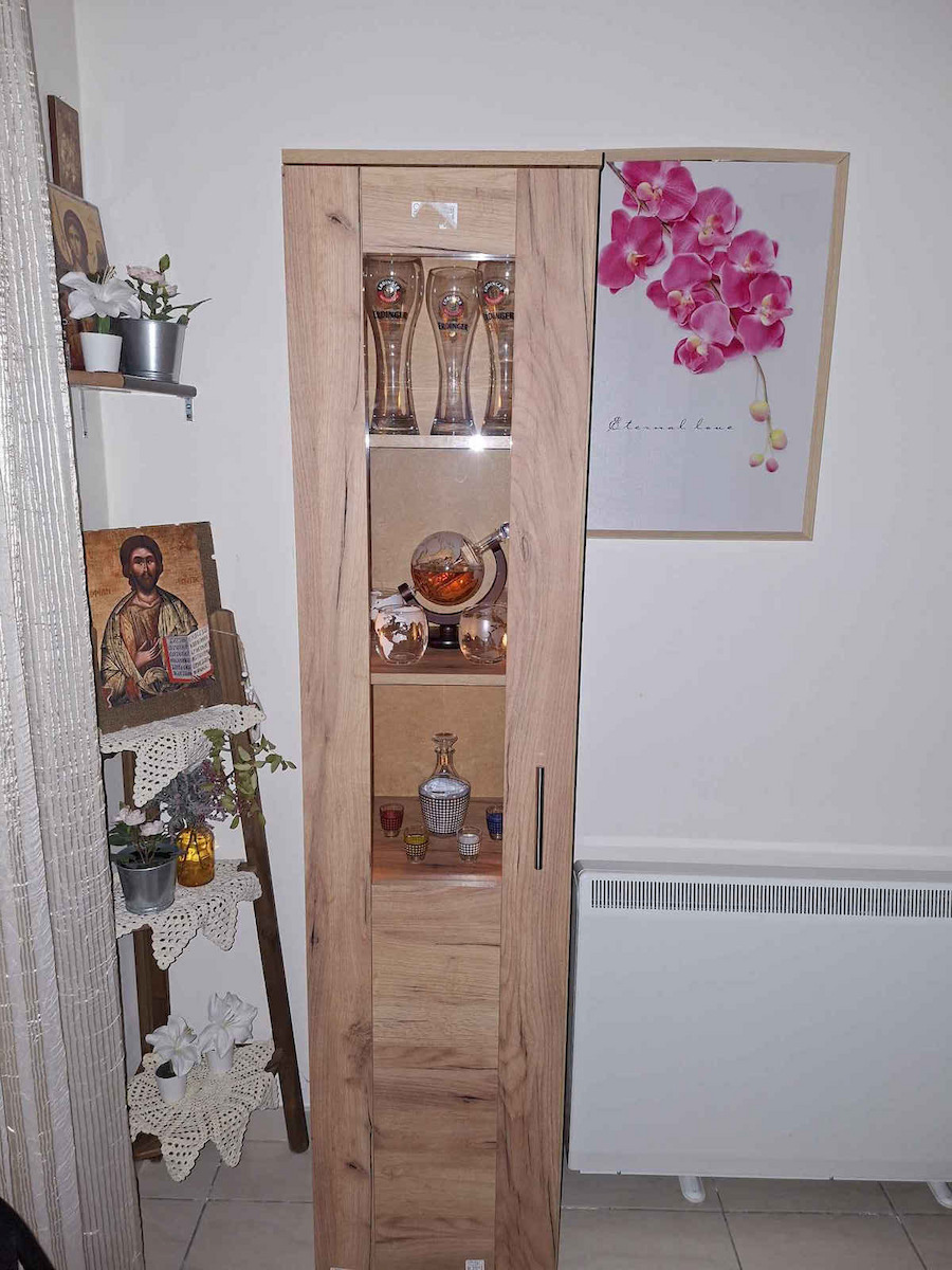Asigia Floor-standing Living Room Display Cabinet made of Particleboard with Glass Oaks 40x40x180cm