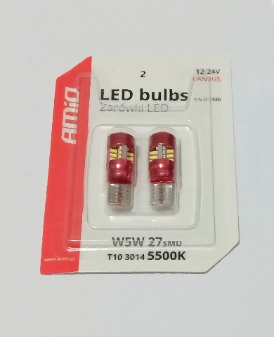 AMiO Lampen Auto CanBus 27 SMD T10 / W5W Canbus LED 5600K Kaltes Weiß 12V 2.5W 2Stück