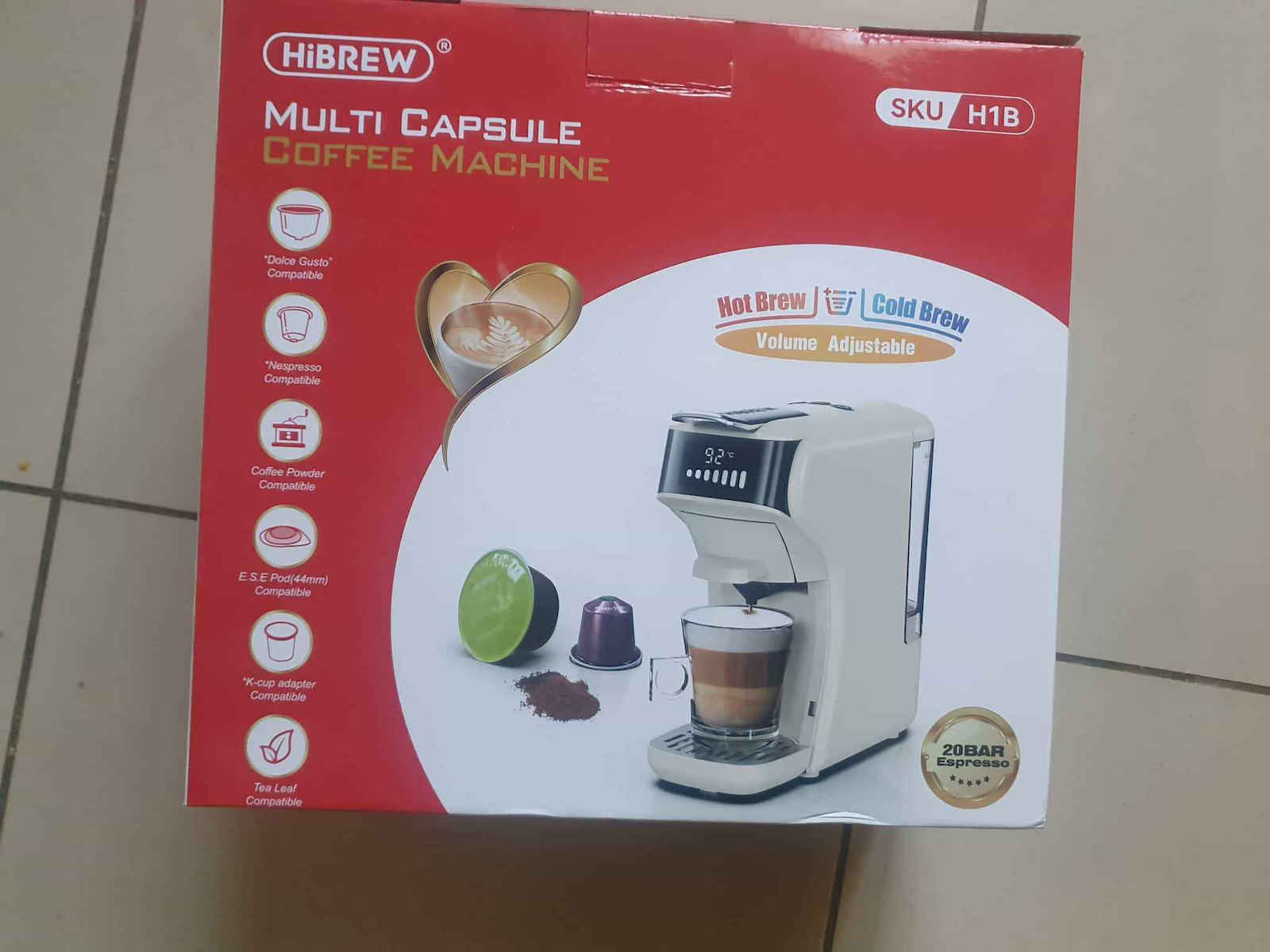 Hibrew H1B Pod Coffee Machine Nespresso Pressure 20bar Beige
