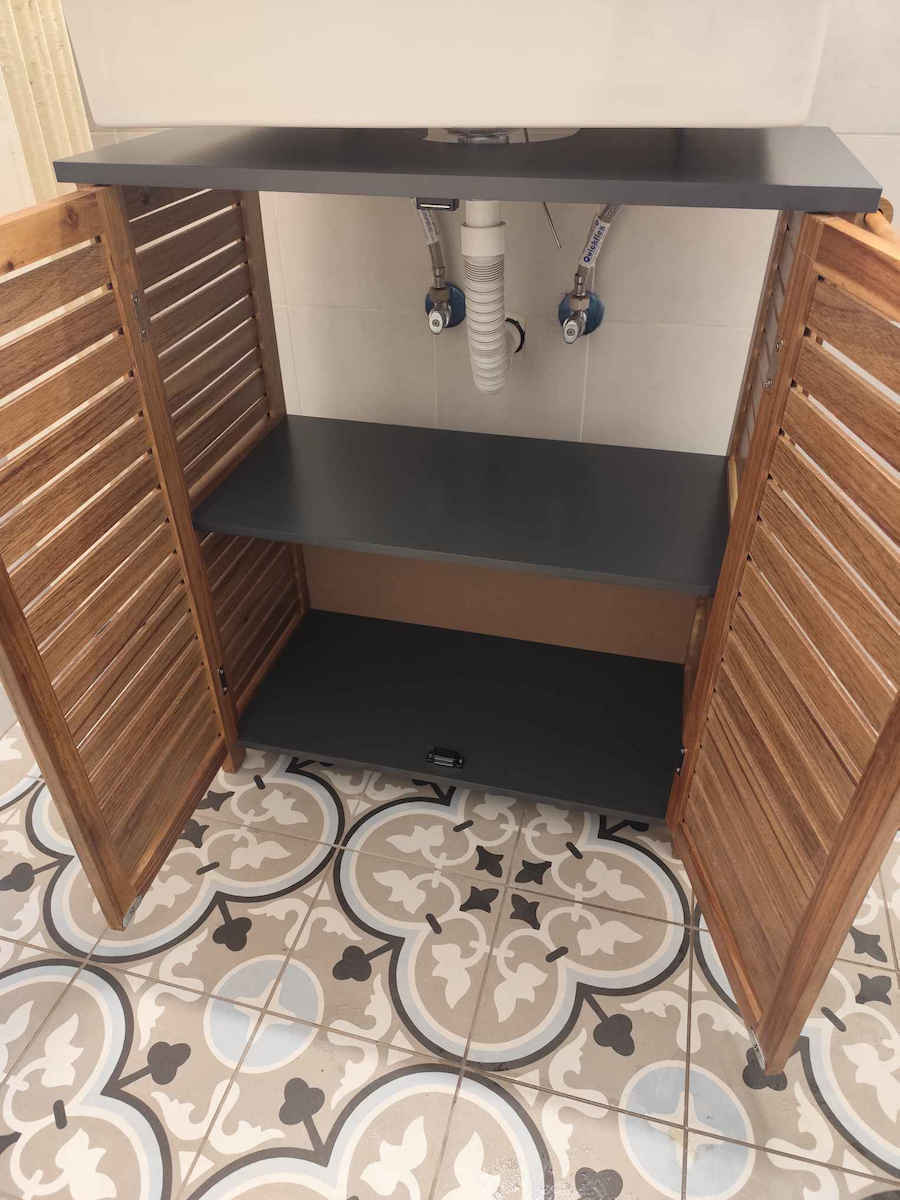 Eurocasa Countertop without Sink L66xW30xH70cm with 2 cupboards, 1 shelf and towel rack Brown