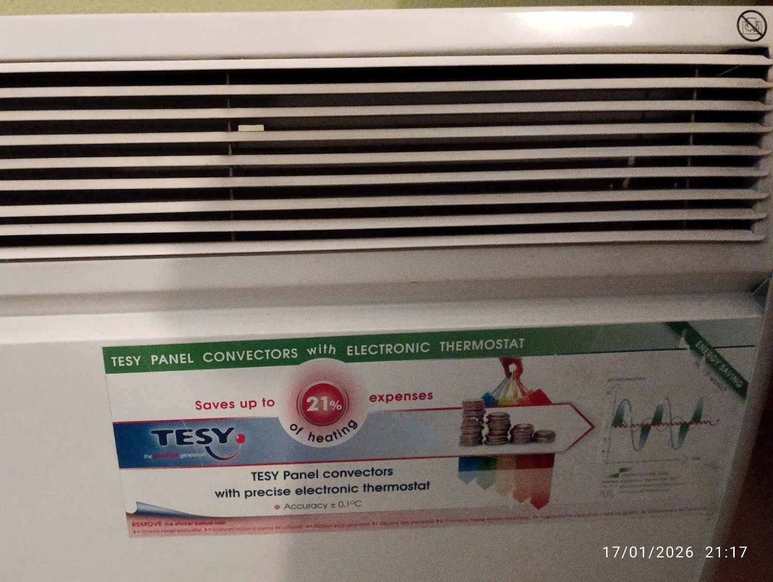 Tesy CN 051 250 EI CLOUD W Convector Heater Wall 2500W with Electronic Thermostat and WiFi 103x45.9cm Gray