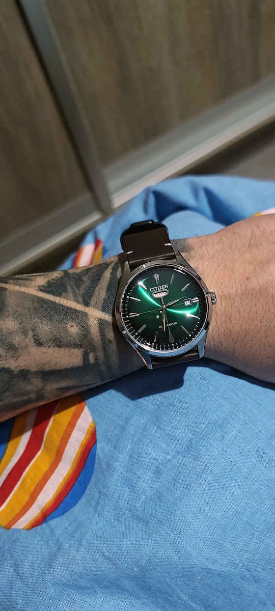 ち〜 Citizen Ceas Barbatesc 40.2mm Automat cu Curea din Piele Maro