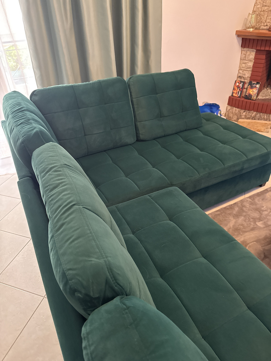 Jade Corner Couch Bed with Left Corner Velvet Green 250x180x88 cm