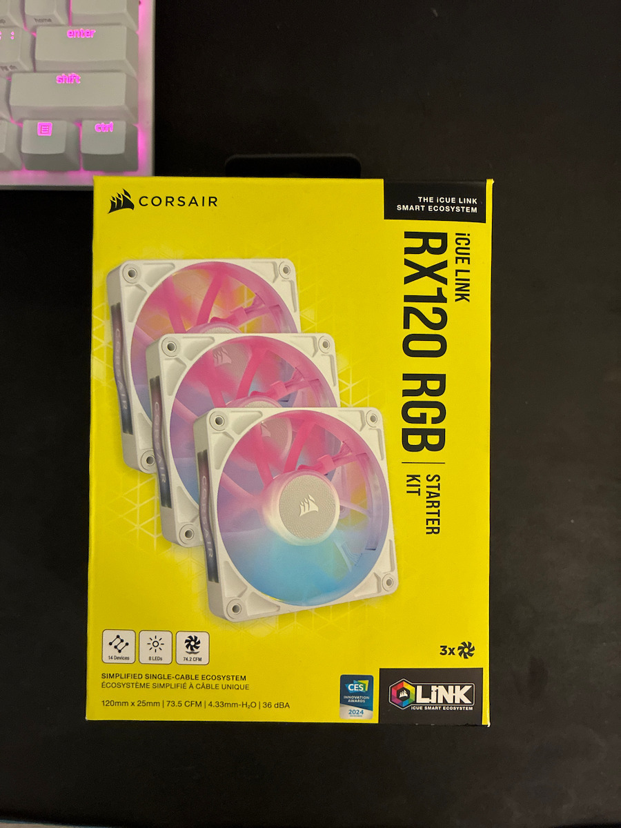 Corsair iCue Link RX120 Case Fan 2100rpm 74.2cfm with RGB Lighting and 4-Pin PWM Connection 3pcs White
