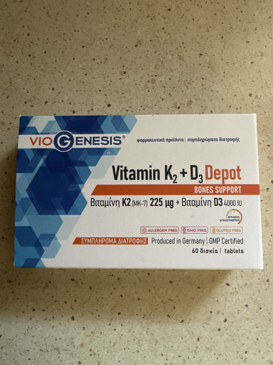 Viogenesis Vitamin K2 (MK-7) + Vitamin D3 Depot Vitamina pentru Întărirea Sistemului Imunitar & Sănătatea Oaselor 4000iu 60 Tablete