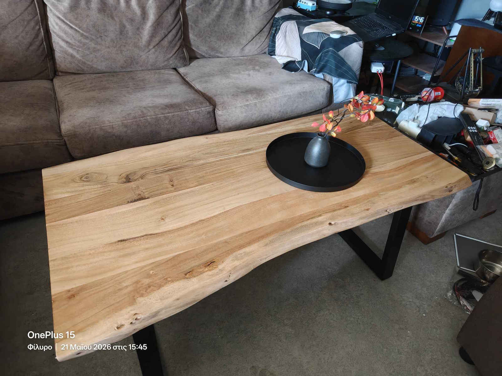 Rectangular Central Coffee Table Miles from Solid Brown Wood W115xD60xH45cm