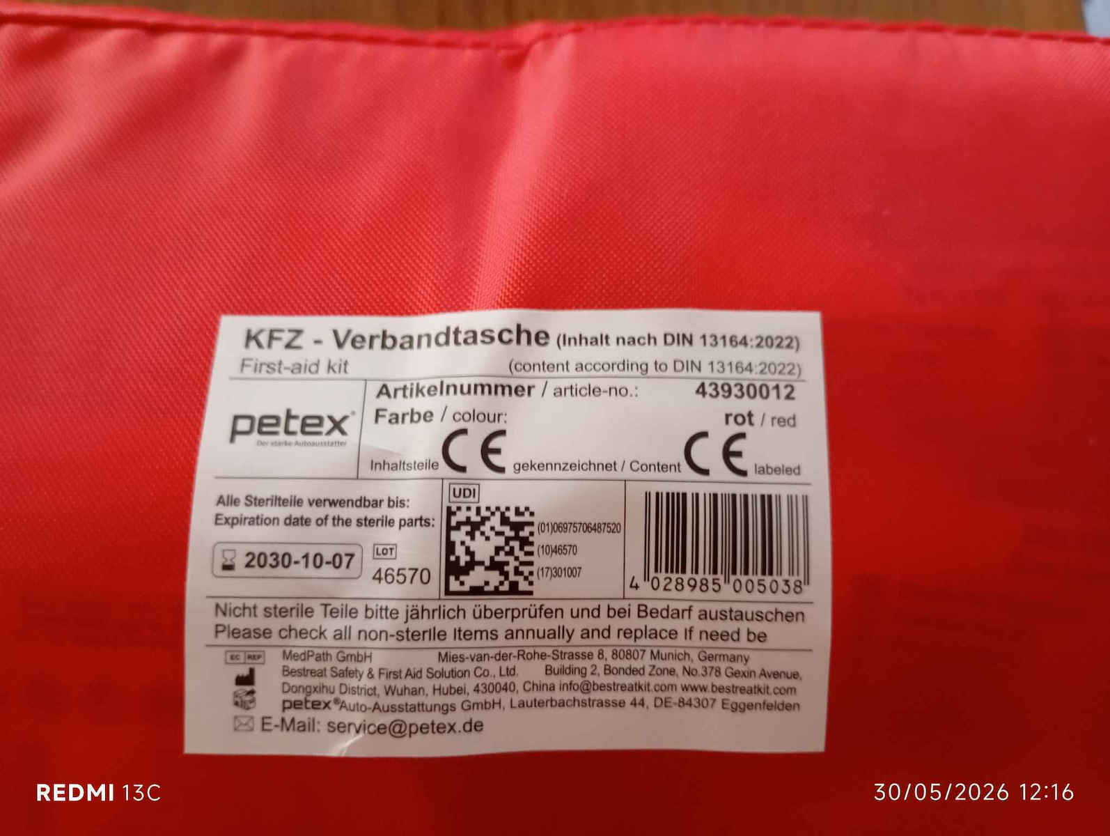 Petex Φαρμακείο Πρώτων Βοηθειών Αυτοκινήτου Τσαντάκι με Εξοπλισμό