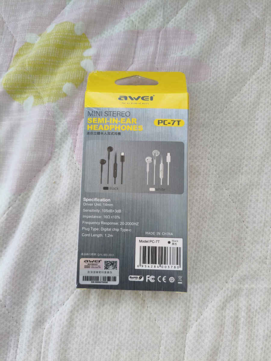 Awei PC-7T In-ear Handsfree with USB-C Connector Black