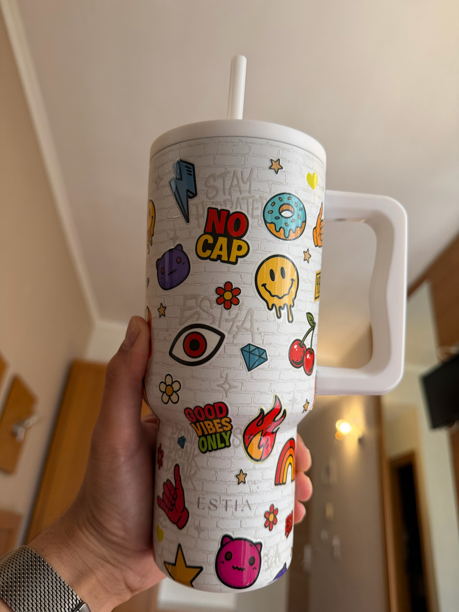 Estia Save Aegean Reciclabil Pahar cu Mâner Termos Oțel Inoxidabil Fără BPA 900ml ARCTIC cu Pai și Mâner