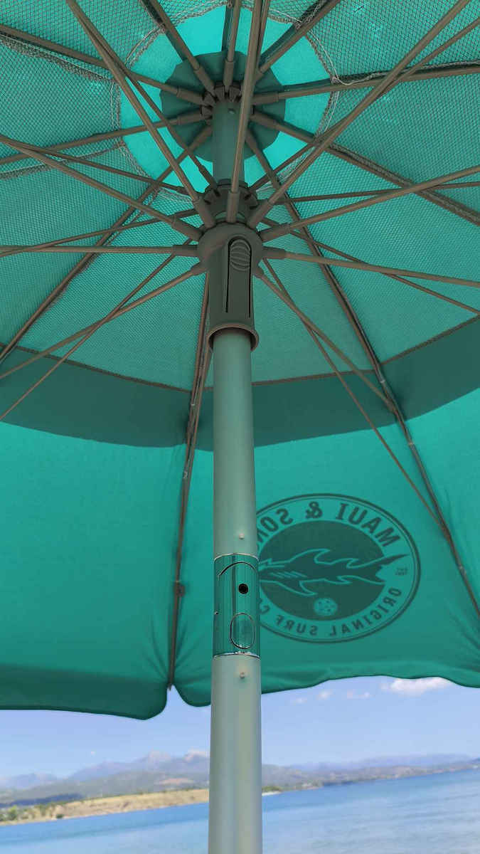 Maui & Sons WindGuard Folding Aluminum Beach Umbrella Diameter 2.2m with UV Protection and Air Vent Grey Blue with Double Braces (Super Reinforced)