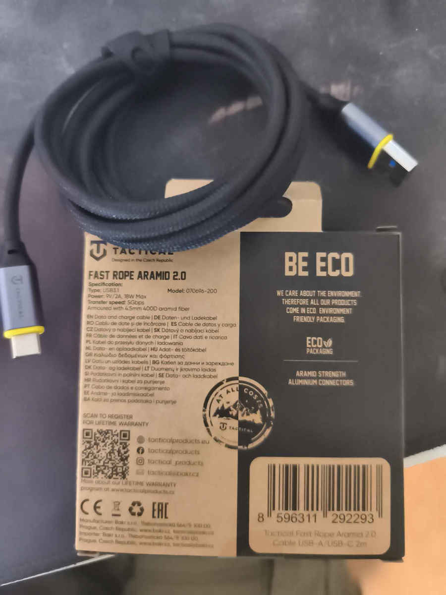 Tactical Fast Rope Braided USB 3.1 Cable USB-C male - USB-A 100W Black 1m (57983127947)