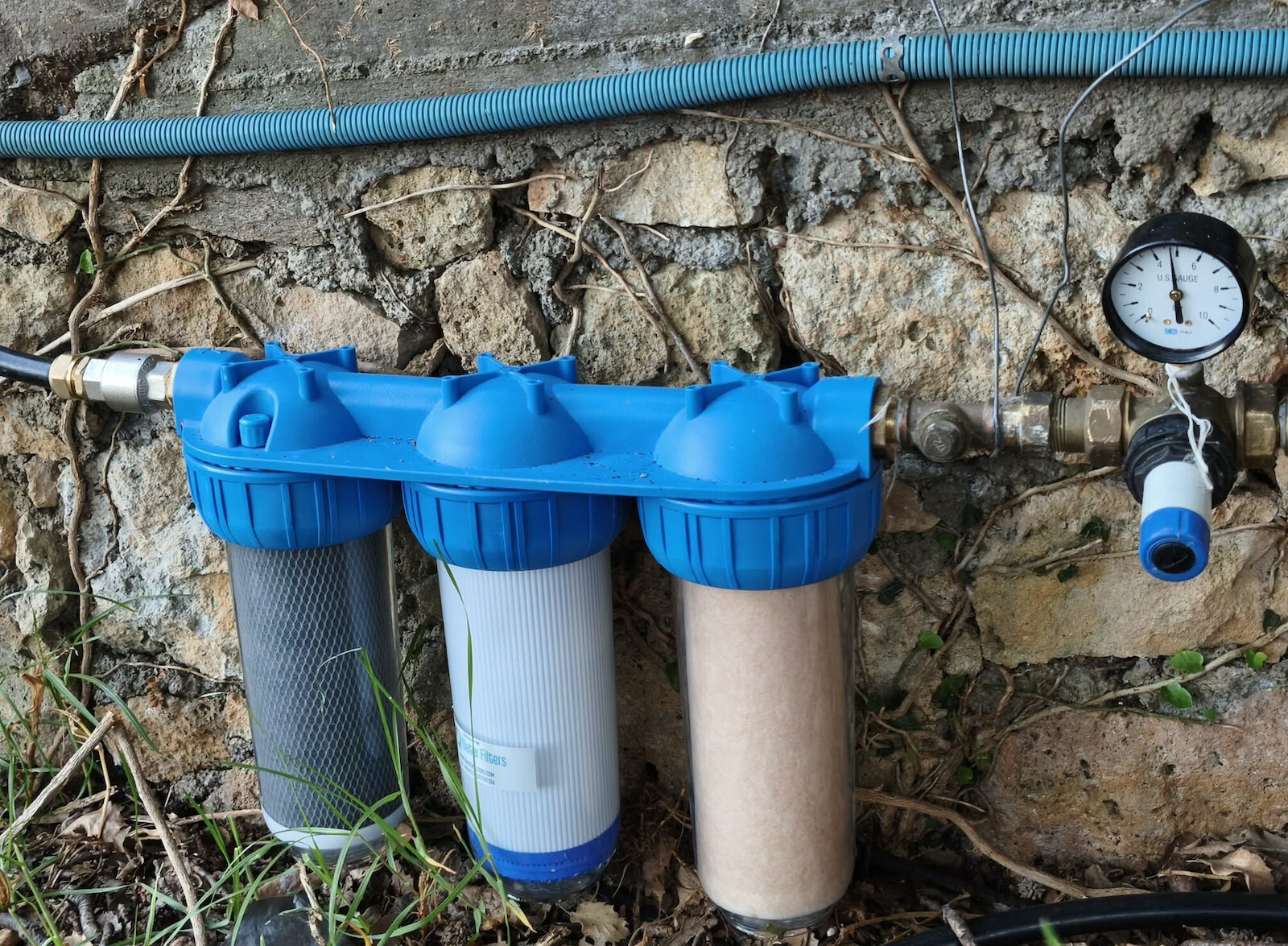 QWaterFilters QWH3-10" Water Filter System Triple Central Supply 1'' with Replacement Filter QWaterFilters PP 5μm, QWaterFilters GAC 5μm,QWaterFilters CTO 5μm NW.0121