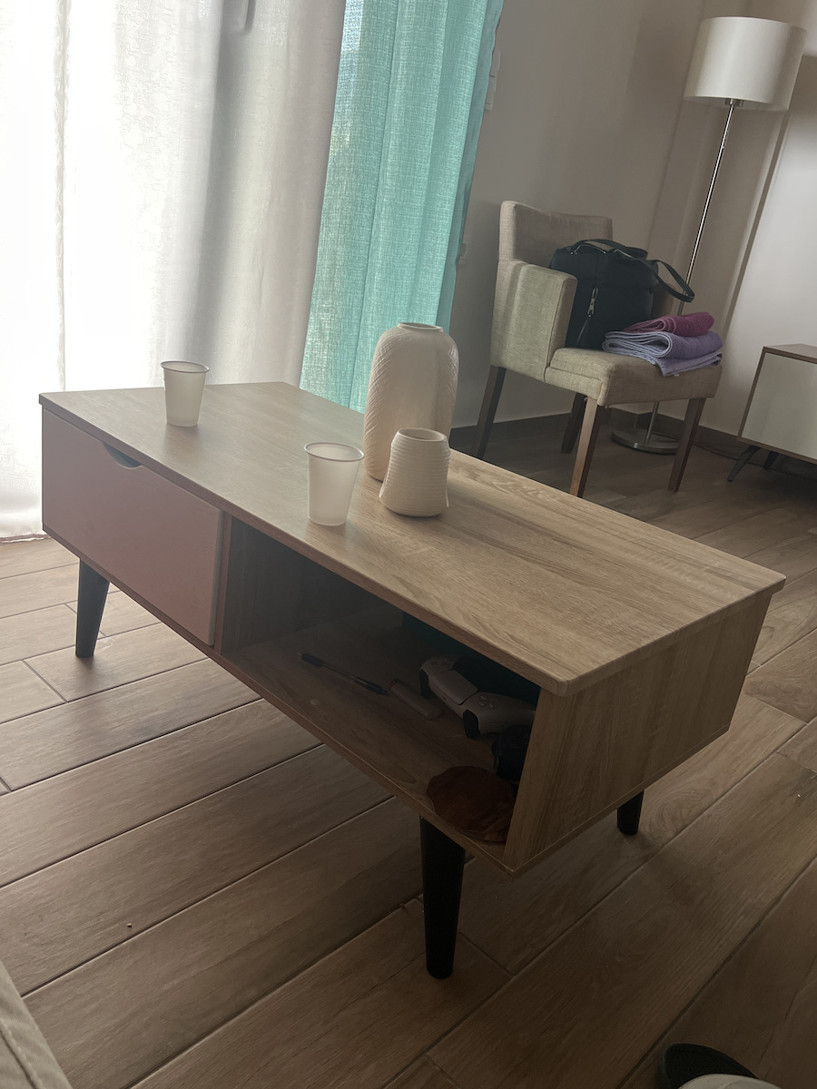 Ankor Rechteckiges Zentral Kaffeetisch Aus Holz mit Schubladen Beige M100xL48xH43cm