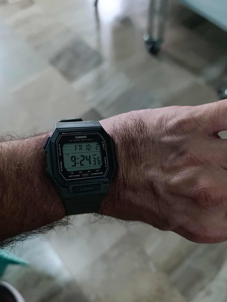 Digital Men's Battery Watch with Green Rubber Strap