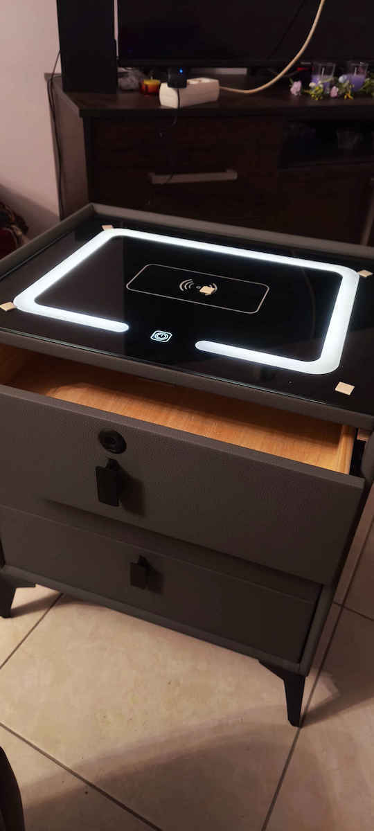 Glass Grey Bedside Table 50x40x60cm