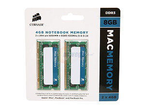 Corsair 8GB DDR3 RAM mit 2 Modulen (2x4GB) und Geschwindigkeit 1333 für Laptop