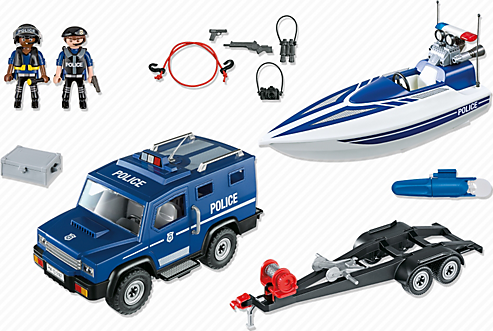 Playmobil City Action Police Vehicle with Speedboat for 4-10 years old