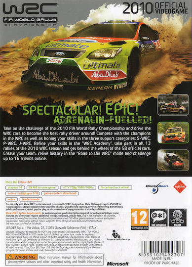 WRC: FIA World Rally Championship Xbox 360 Game