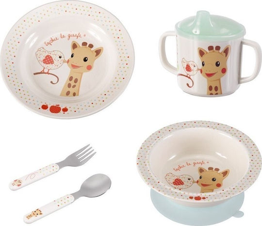 Sophie La Girafe Feeding Set made of Melamine with Non-Slip Base Multicolour 5pcs