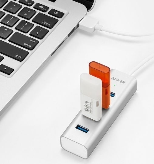 Anker Unibody USB 3.0 4-Port USB 3.0 4 Port Hub with USB-A Connection Silver