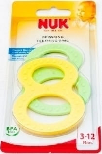 Nuk Teething Ring Made of Plastic for 3 m+ Yellow-Green 2 Pieces 10.256.227/YellowGreen