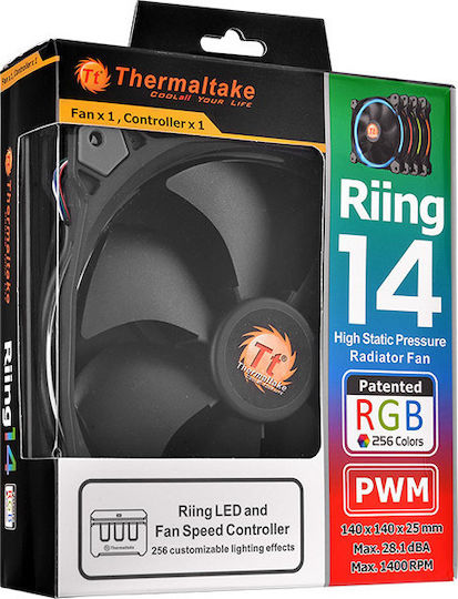 Thermaltake Riing 14 Case Fan 140mm (1400rpm / 51.15cfm) με RGB Φωτισμό και Σύνδεση 4-Pin PWM 3τμχ