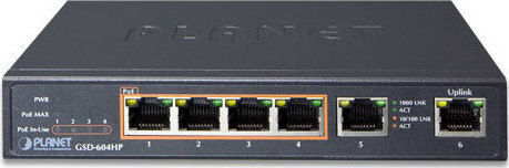 Planet GSD-604HP Unmanaged L2 PoE+ Switch with 4 Gigabit (1Gbps) Ethernet Ports