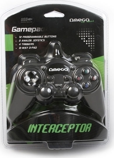 Omega Interceptor Ενσύρματο Gamepad για PC Μαύρο