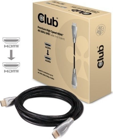 Club3D Club 3d HDMI Cable HDMI 2.0 Premium High Speed 4K 60Hz HDR HDMI Male - HDMI Male 3m Black