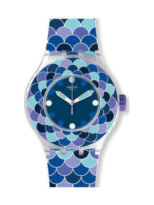 Swatch Pedrinha Azul Watch with Blue Rubber Strap