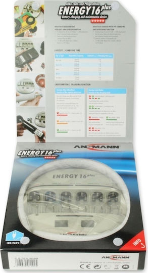 Ansmann Energy 16 Plus Φορτιστής 12 Μπαταριών Ni-Cd/Ni-MH Μεγέθους AA/AAA/9V/D σε Λευκό χρώμα