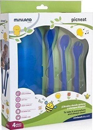 Miniland Plastic Baby Cutlery Set with Fork Picneat with Case 3pcs Blue