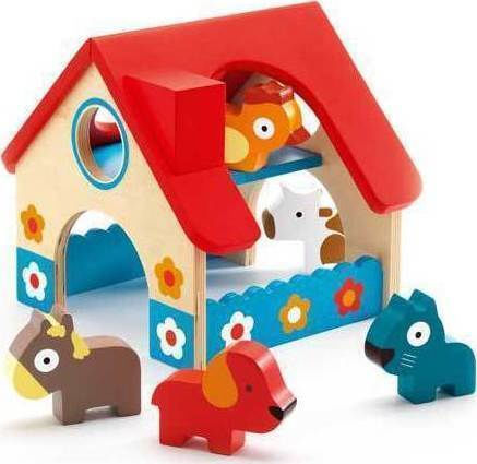 Djeco Baby Toy Farm with Animals made of Wood for 18++ Months