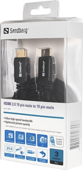 Sandberg HDMI 2.0 Flat Cable HDMI male - HDMI male 3m Black