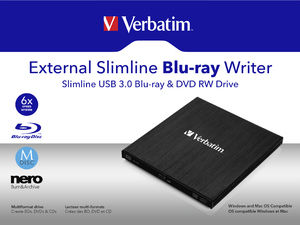 Verbatim Εξωτερικός Οδηγός Εγγραφής/Ανάγνωσης Blu-Ray/DVD/CD για Desktop / Laptop Μαύρο